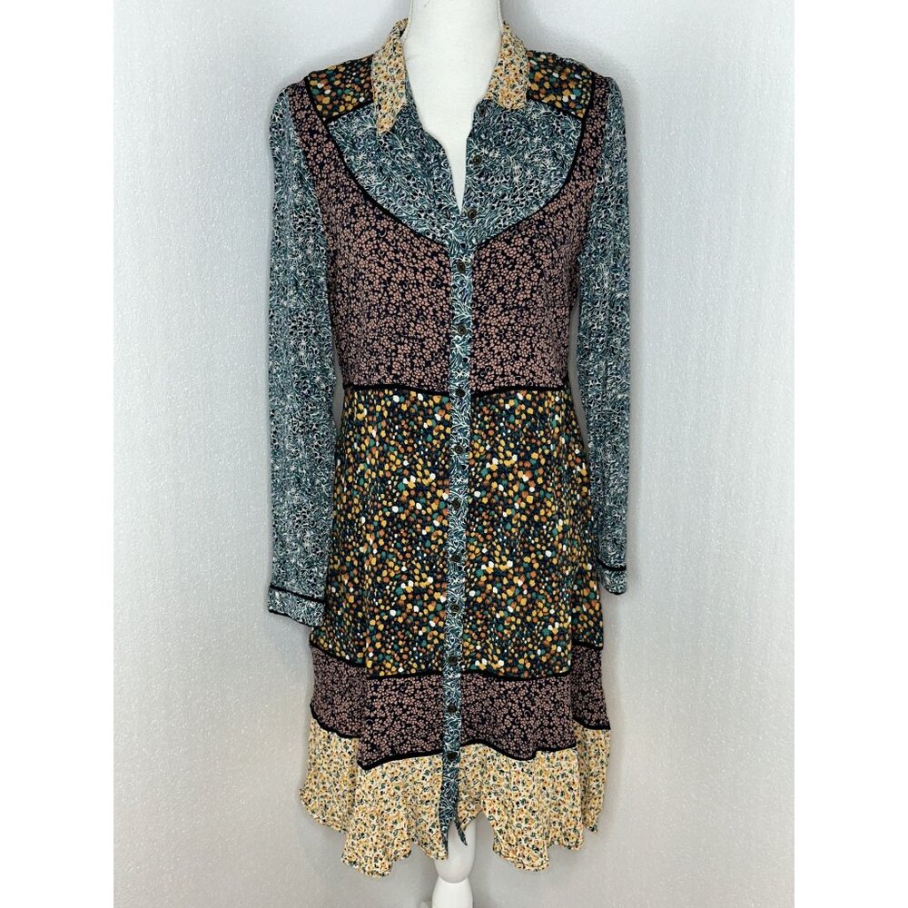 Anthropologie Maeve Teya Peasant Dress Size 10 Floral Patchwork Boho Cottagecore